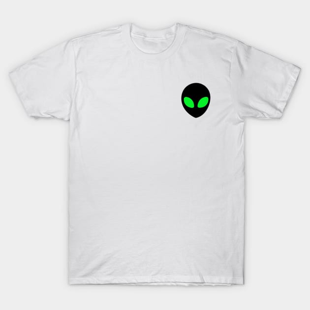 Alien with green eyes design for t-shirts, hoodies, stickers, cases, notebooks, pillows, totes, masks T-Shirt by Anastasia Letunova